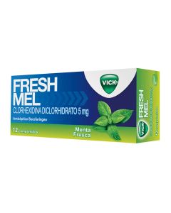 Freshmel Menta Fresca - 5mg Clorhexidina Clorhidrato - 12 Comprimidos para Disolución Bucal