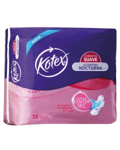 Kotex Nocturna - 15 Unidades Toallas Higiénicas Ultrafina con Alas