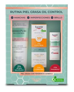 Eucerin Oil Control - Estuche Set Gel Limpiador - Protector Solar Toque Seco + Serum Triple Effect