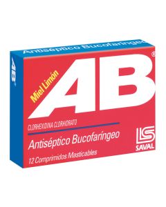 AB Antiséptico Bucofaríngeo - 5mg Clorhexidina Clorhidrato - 12 Comprimidos Masticables