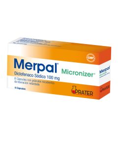 Merpal Micronizer - 100mg Diclofenaco - 8 Cápsulas con Gránulos Recubiertos de Liberación Prolongada