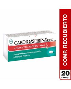 Cardioaspirina 100 EC - 100mg Ácido Acetilsalicílico - 20 Comprimidos con Recubrimiento Entérico
