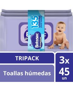 Babysec Premium Pack de 3 x 45 unidades Toallitas Húmedas