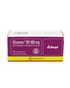 Glicenex SR - 500mg Metformina Clorhidrato - 30 Comprimidos de Liberación Prolongada