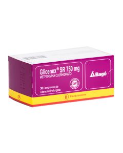Glicenex SR - 750mg Metformina Clorhidrato - 30 Comprimidos de Liberación Prolongada