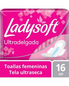 Ladysoft 16 Unidades Toallas Higiénicas Ultradelgadas Tela Ultraseca