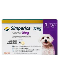 Simparica - 10mg Sarolaner - 1 Comprimido Masticable para Perros 2,5 a 5kg