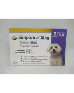 Simparica - 10mg Sarolaner - 3 Comprimidos Masticables para Perros 2,5 a 5kg