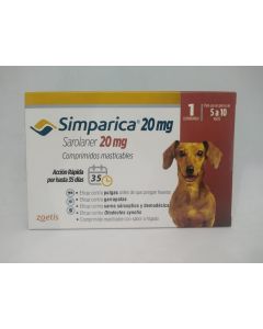 Simparica - 20mg Sarolaner - 1 Comprimido Masticable para Perros 5 a 10kg