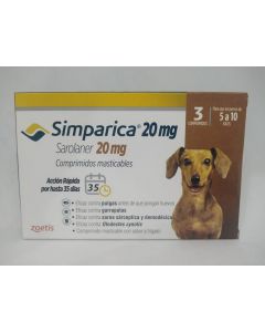 Simparica - 20mg Sarolaner - 3 Comprimidos Masticables para Perros 5 a 10kg