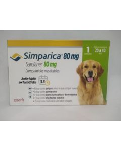 Simparica - 80mg Sarolaner - 1 Comprimido Masticable para Perros 20 a 40kg