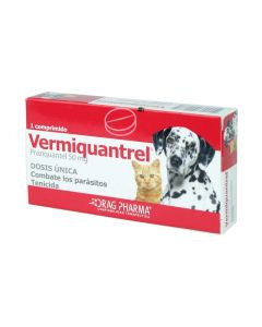 Vermiquantrel - 50mg Praziquantel - 1 Comprimido para Perros y Gatos