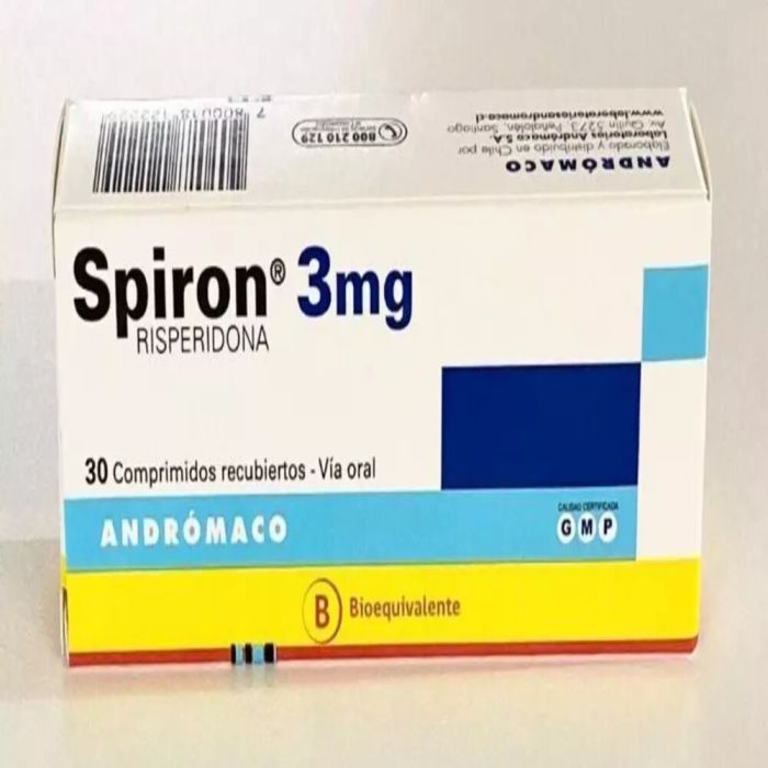 Spiron Risperidona 3mg 30 Comprimidos Recubiertos